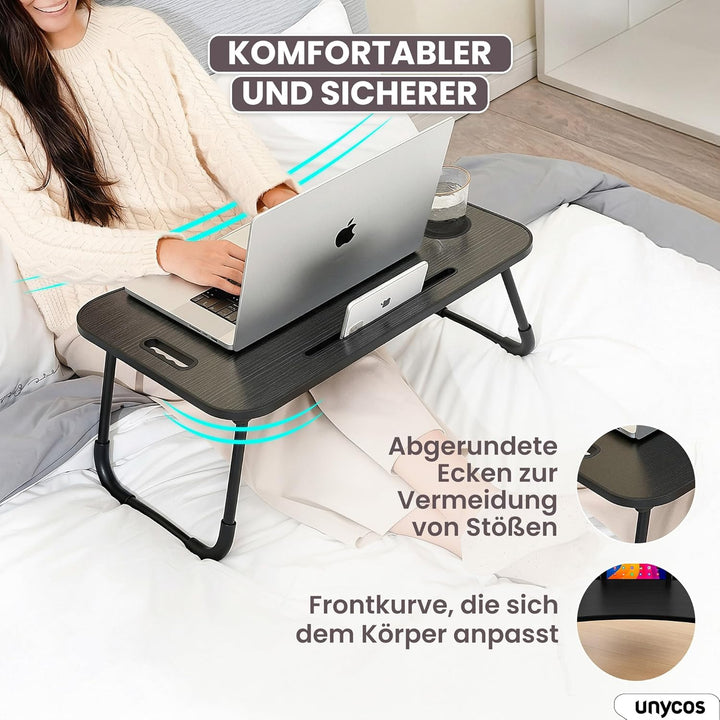 unycos - Klappbarer Laptoptisch, Betttablett, Leseständer, Computertisch, Frühstückstablett, Beistel