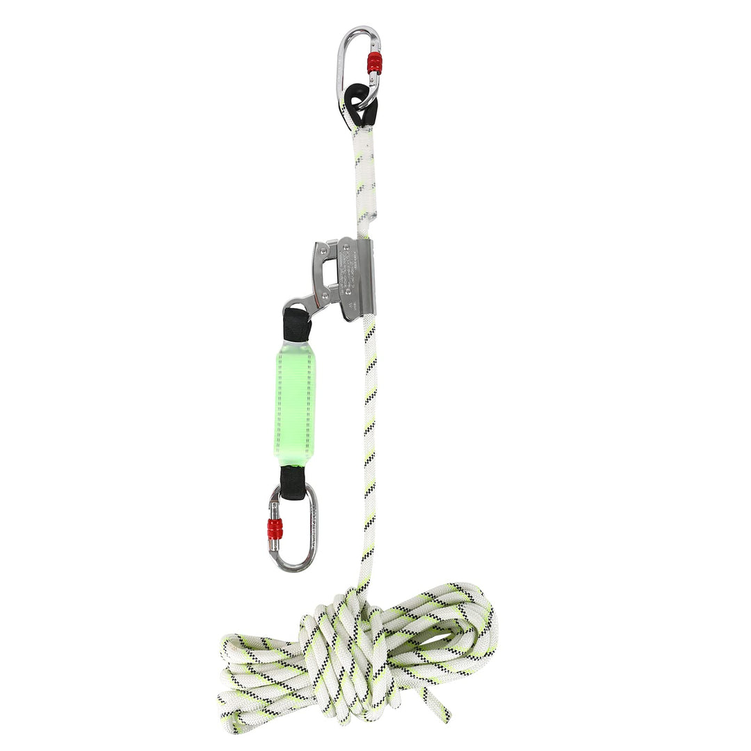 MENAYODA Safety Auffanggerät Mitlaufend auf 12mm Kernmantelseil 15m mit Bandfalldämpfer, PSA, Höhens