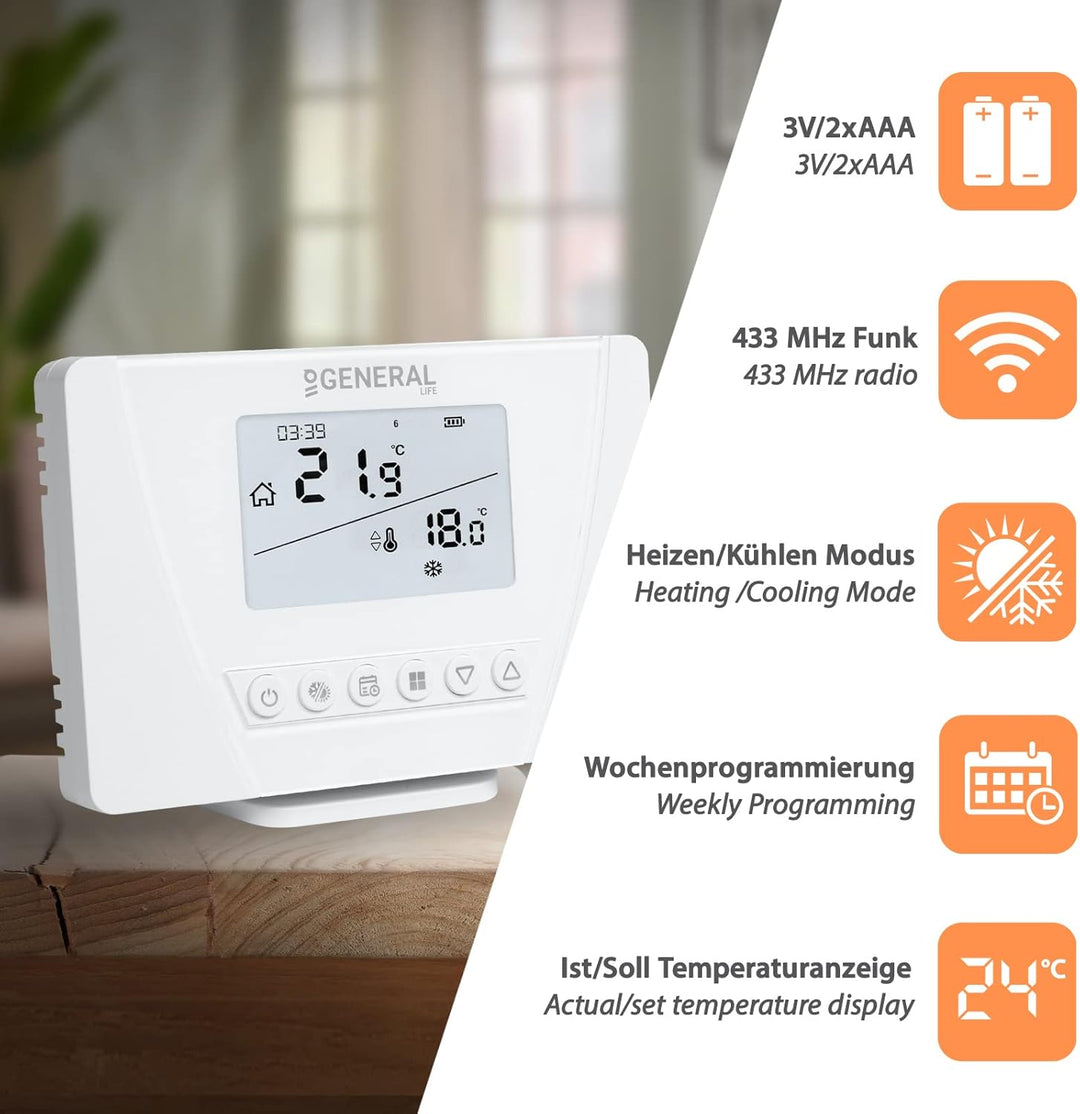 Programmierbares Funk-Thermostat Raumregler Set Mi-300S RF mit 2 Empfängern Funk-Thermostat Set mit