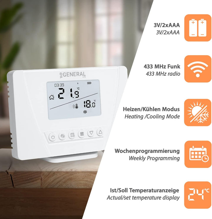 Programmierbares Funk-Thermostat Raumregler Set Mi-300S RF für Fussbodenheizung, Heizkessel, Elektro