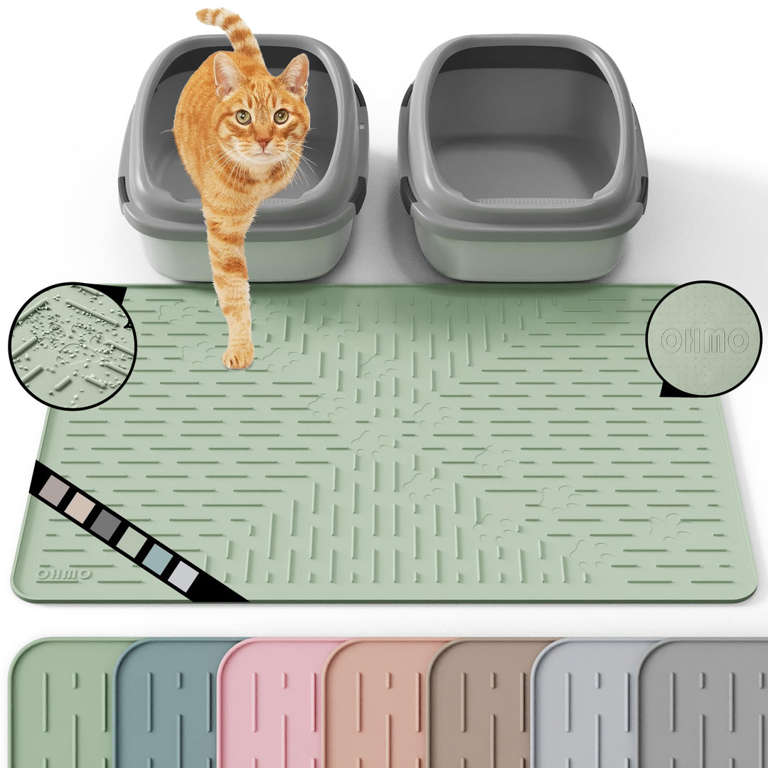 OHMO Katzenklo Matte aus Premium-Silikon 80x60cm Gross, Wasserdicht und BPA-Frei Katzenstreu Matte,