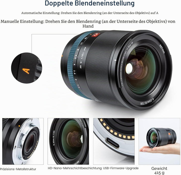 VILTROX 13mm f/1.4 F1.4 XF Autofokus Objektiv Ultraweitwinkel APS-C AF Objektiv Kompatibel für Fujif