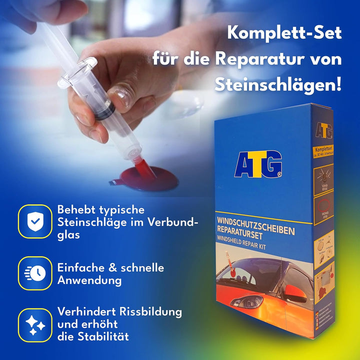 ATG® Steinschlag Reparaturset Windschutzscheibe - Universelles Auto Glas Reparatur Set - Professione