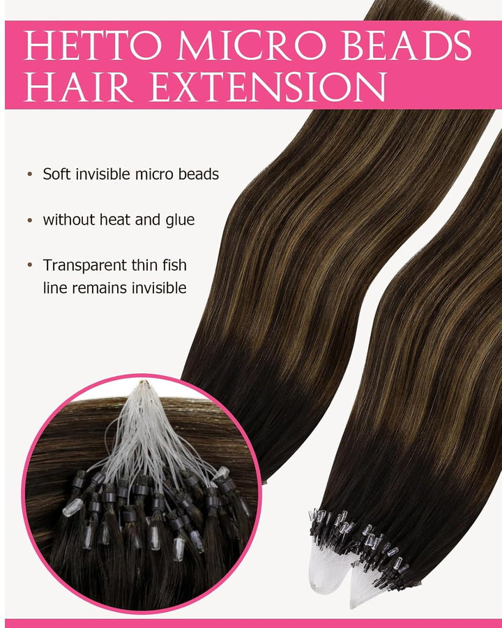 Hetto Echthaar Microring Extensions Balayage Microring Echthaar Extensions Dunkelstes Braun bis Hell