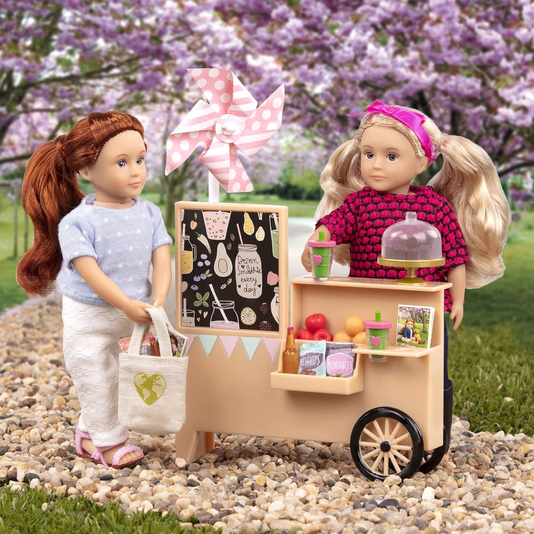 Lori Flughafen Verkaufsstand Set, Zubehör für 15 cm Mini Puppen – Puppenzubehör mit Imbisswagen, Ess