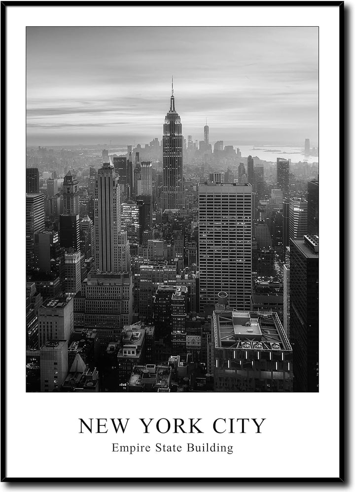 daazoo Rahmenbild Empire State Building | Wandbild mit Rahmen schwarz Hochformat | Bild New York Cit