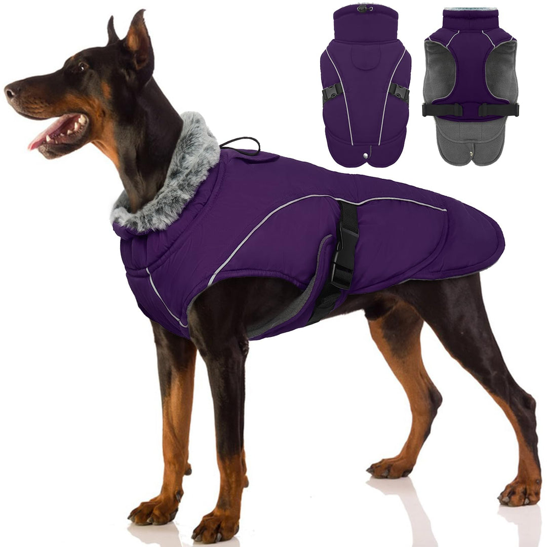 Hundemantel XL, Wintermantel für Grosse Hunde Wasserdicht Jacke Winter Weste Fleece Jacke(Lila, XL)