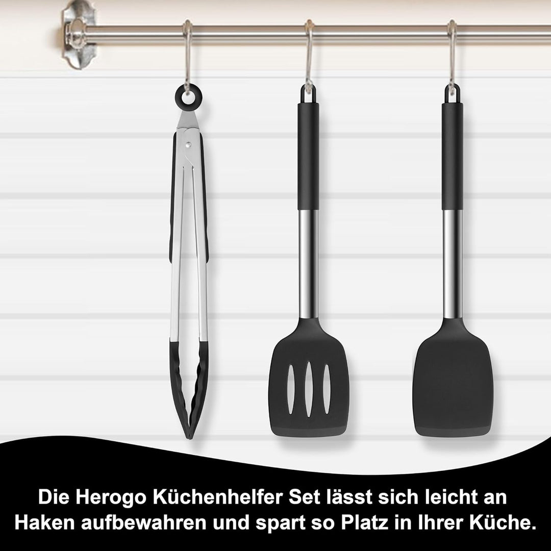 Herogo Küchenhelfer Set, 7 Stück Silikon Küchenutensilien Set, Küchenutensilienset mit Edelstahlgrif