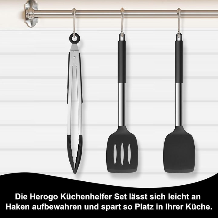 Herogo Küchenhelfer Set, 7 Stück Silikon Küchenutensilien Set, Küchenutensilienset mit Edelstahlgrif