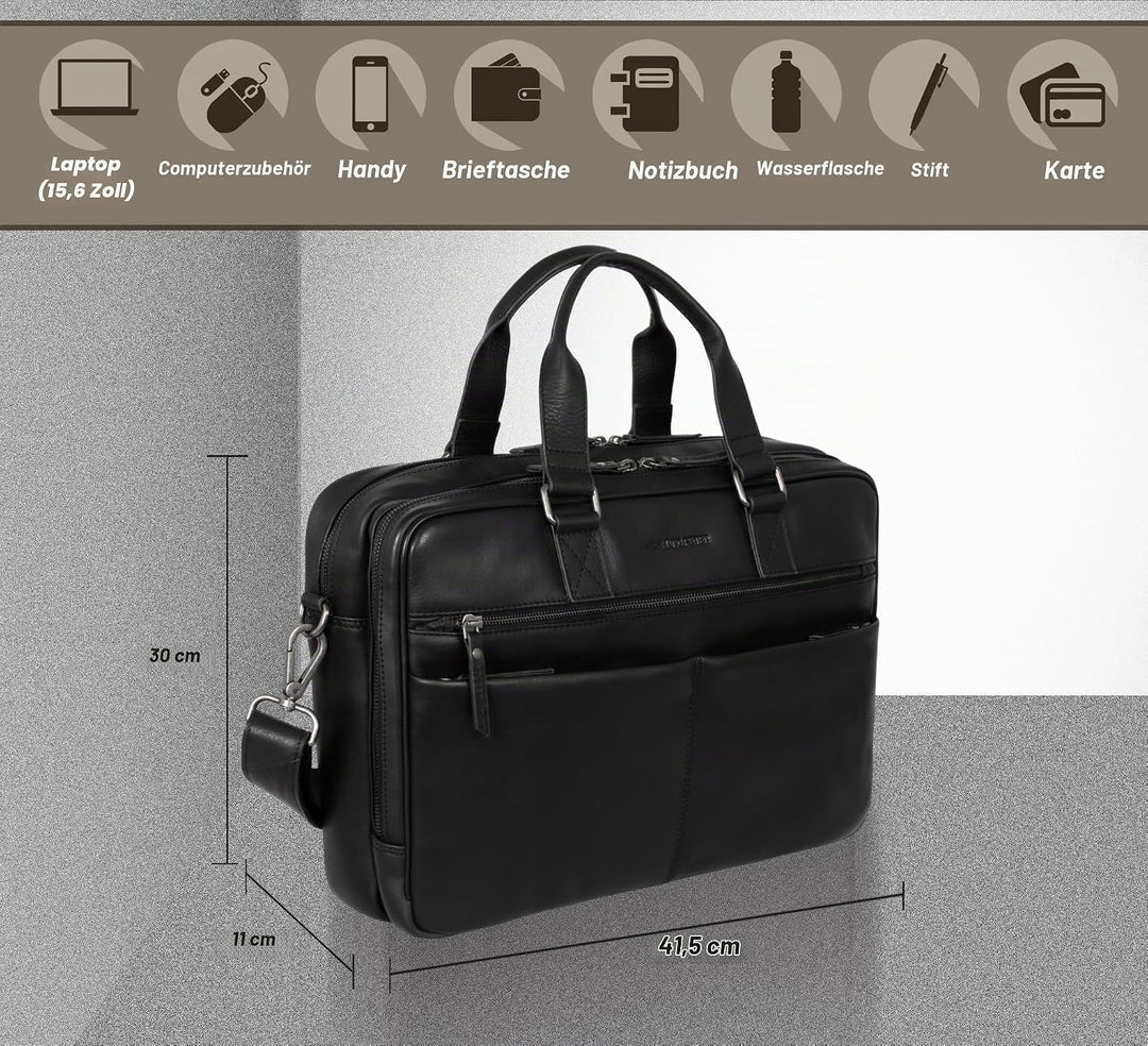 Marc Peter Laptoptasche Dallas I Leder Umhängetasche für 15.6 zoll Laptop I Aktentasche für Notebook