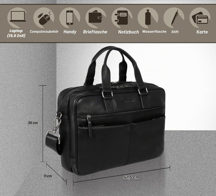Marc Peter Laptoptasche Dallas I Leder Umhängetasche für 15.6 zoll Laptop I Aktentasche für Notebook