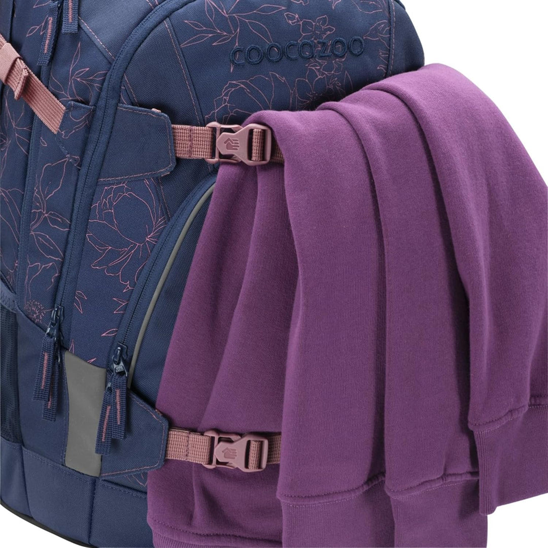 Coocazoo Schulrucksack-Set MATE „Sweet Rose“ 3-teilig, blau, ergonomischer 30L Tornister, mit Brust-