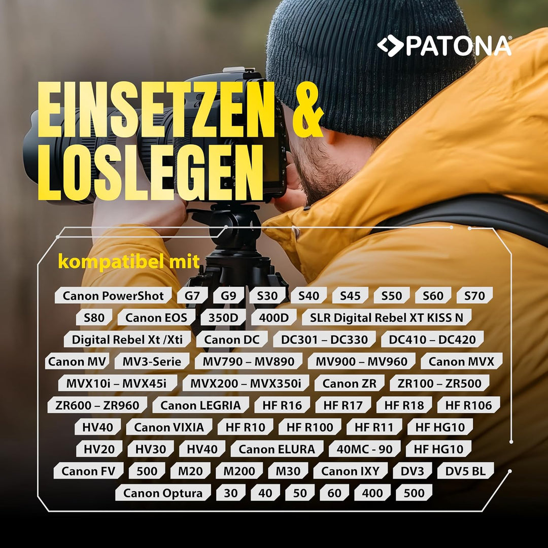 PATONA 2X Akku Ersatz für Canon NB-2L, NB-2LH Battery Pack 600mAh 4.4Wh | Ersatzakku für EOS 350D 40