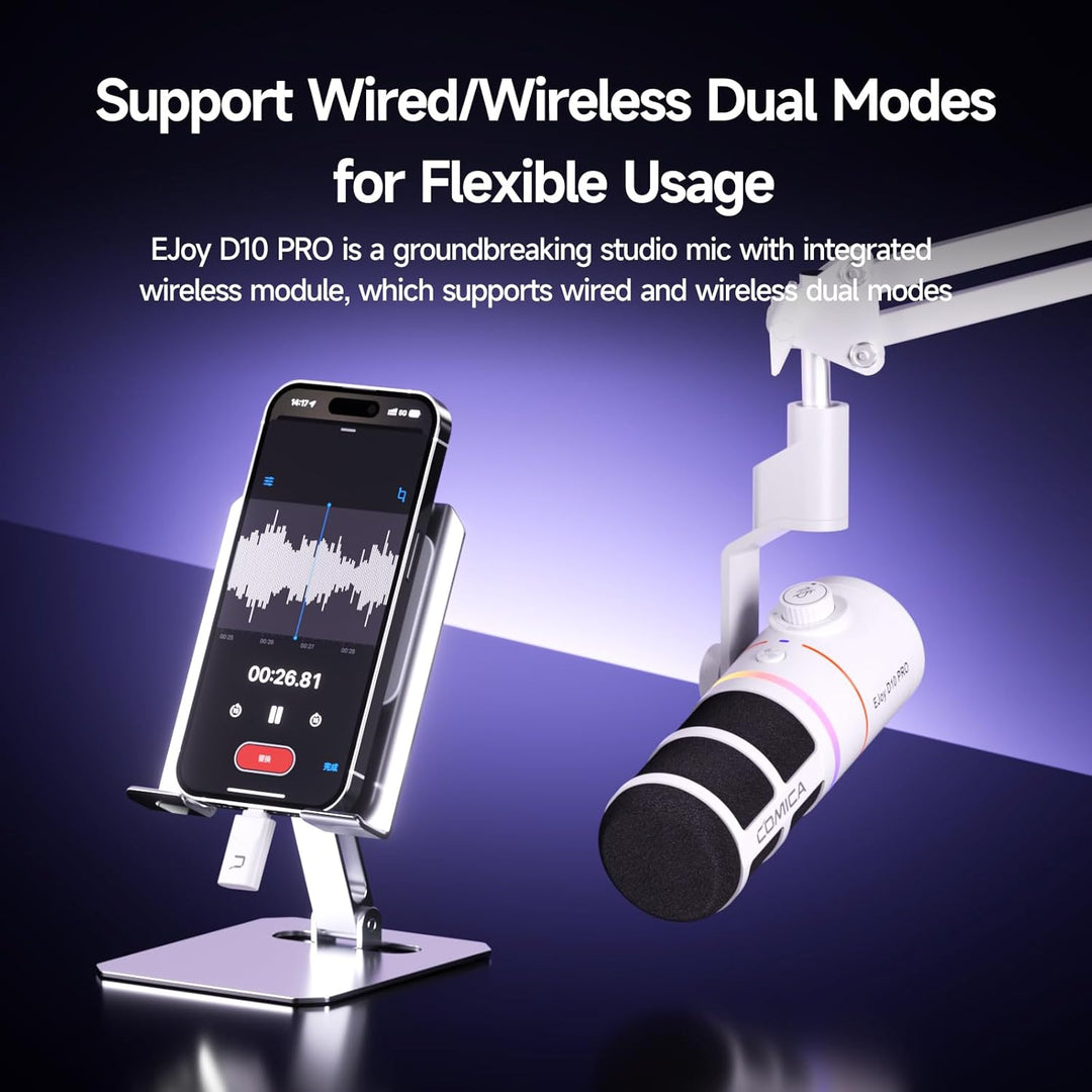 COMICA EJoy D10 Pro Mikrofon Cardioid Dynamisches USB-C/XLR Mikrofon mit 48kHz/24bit, RGB-Beleuchtun