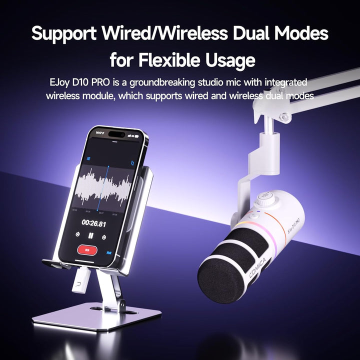 COMICA EJoy D10 Pro Mikrofon Cardioid Dynamisches USB-C/XLR Mikrofon mit 48kHz/24bit, RGB-Beleuchtun