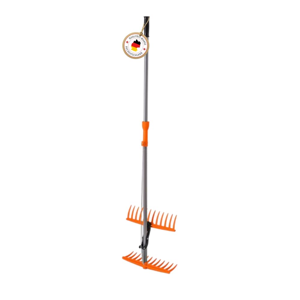 Greif-Rechen mit langem Stiel, Laubrechen mit Greiffunktion, Fächerbesen, Gartengerät zum Laub entfe