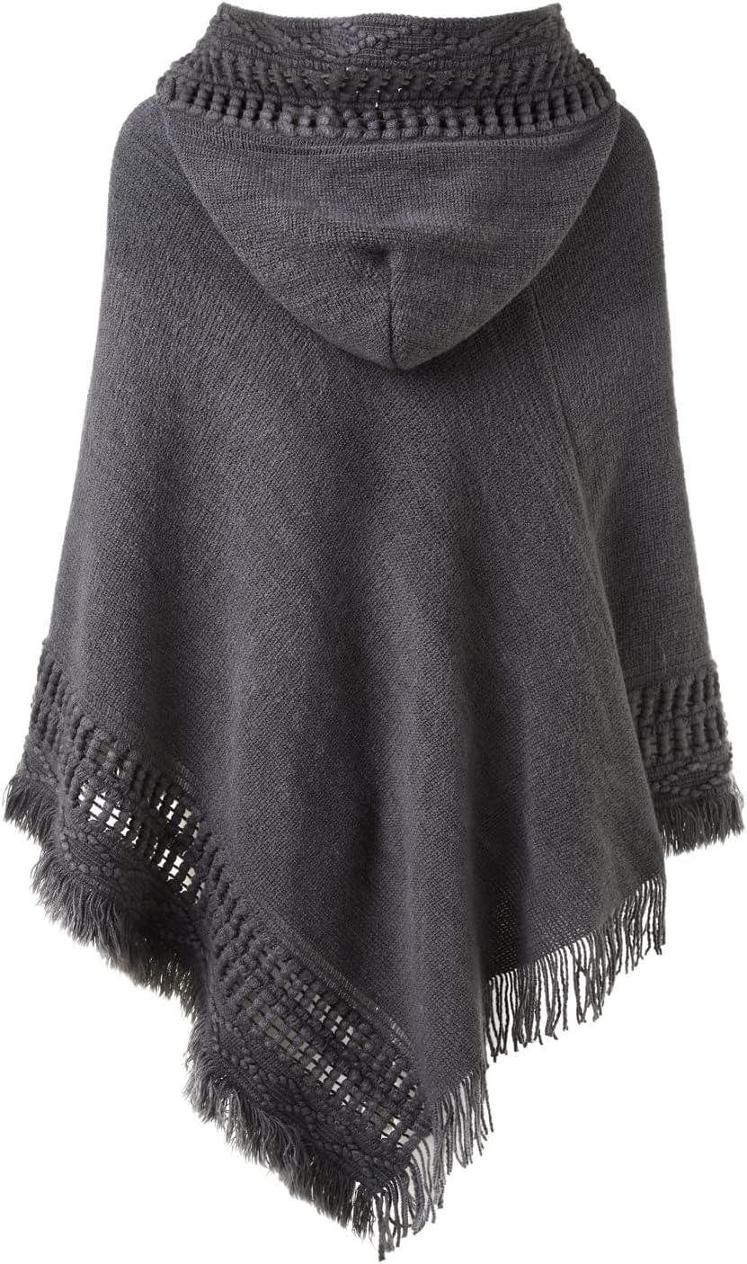 Ferand Damen Poncho mit Kapuze und gehäkeltem Cape mit Fransensaum für Herbst Winter Einheitsgrösse