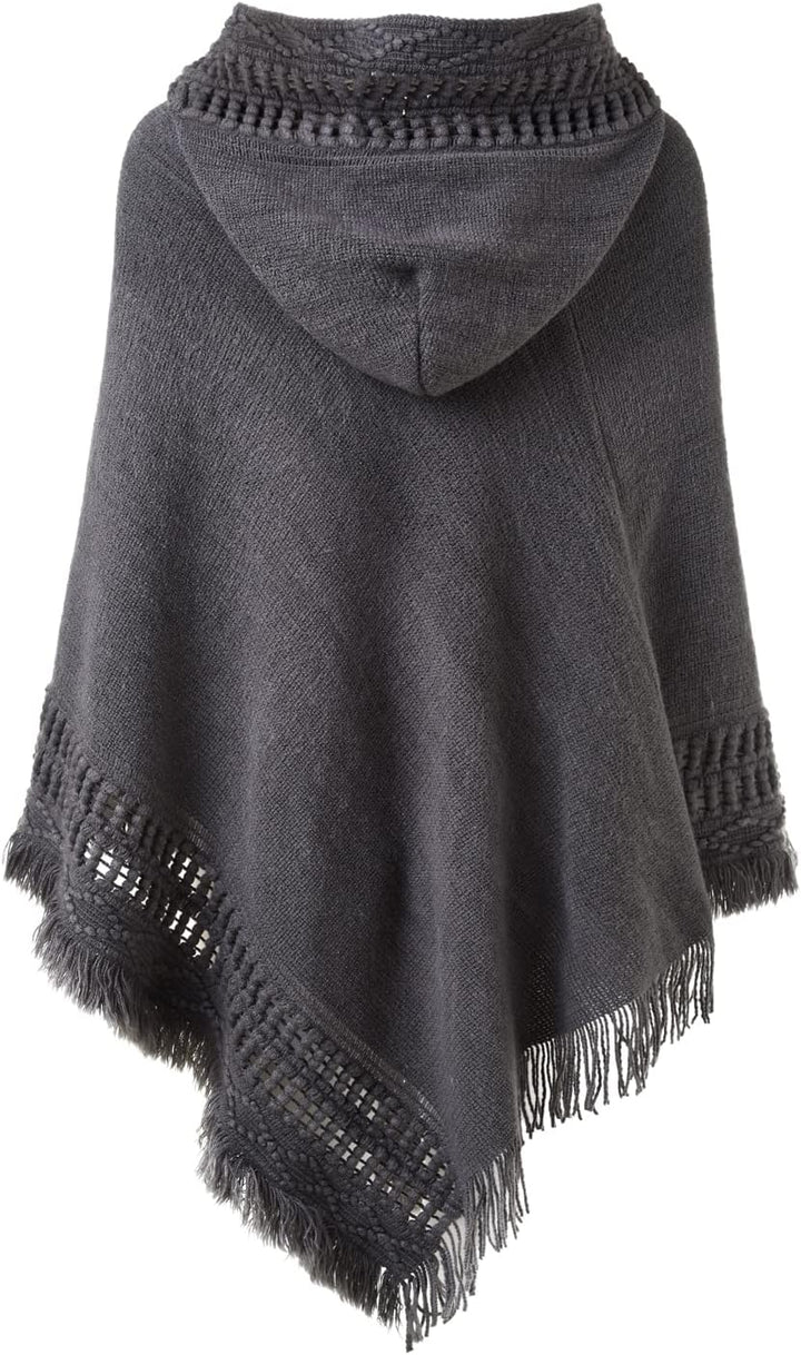 Ferand Damen Poncho mit Kapuze und gehäkeltem Cape mit Fransensaum für Herbst Winter Einheitsgrösse