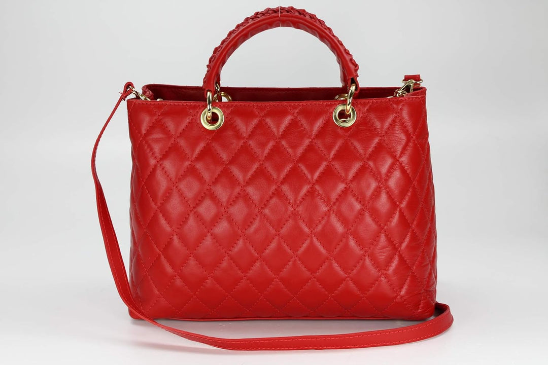 Belli edle italienische Echt Nappa Leder Damentasche Henkeltasche Umhängetasche gesteppt - 34x25x17