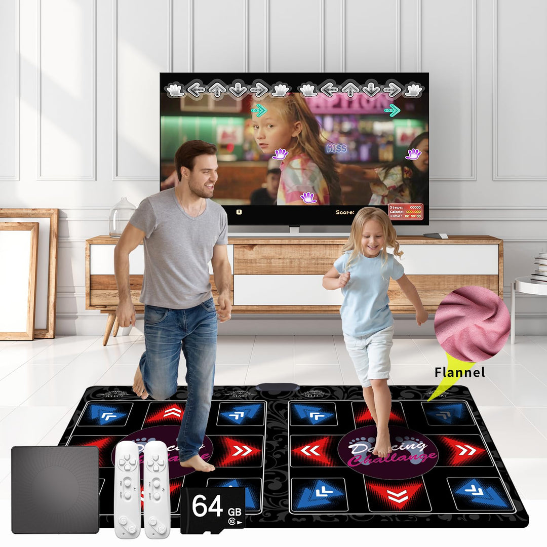 HDMI Doppel-Tanzmatte für Kinder &amp; Erwachsene,64GB Speicherkarte,899 Spiele,650 Songs &amp; 75 MVs–Fitne