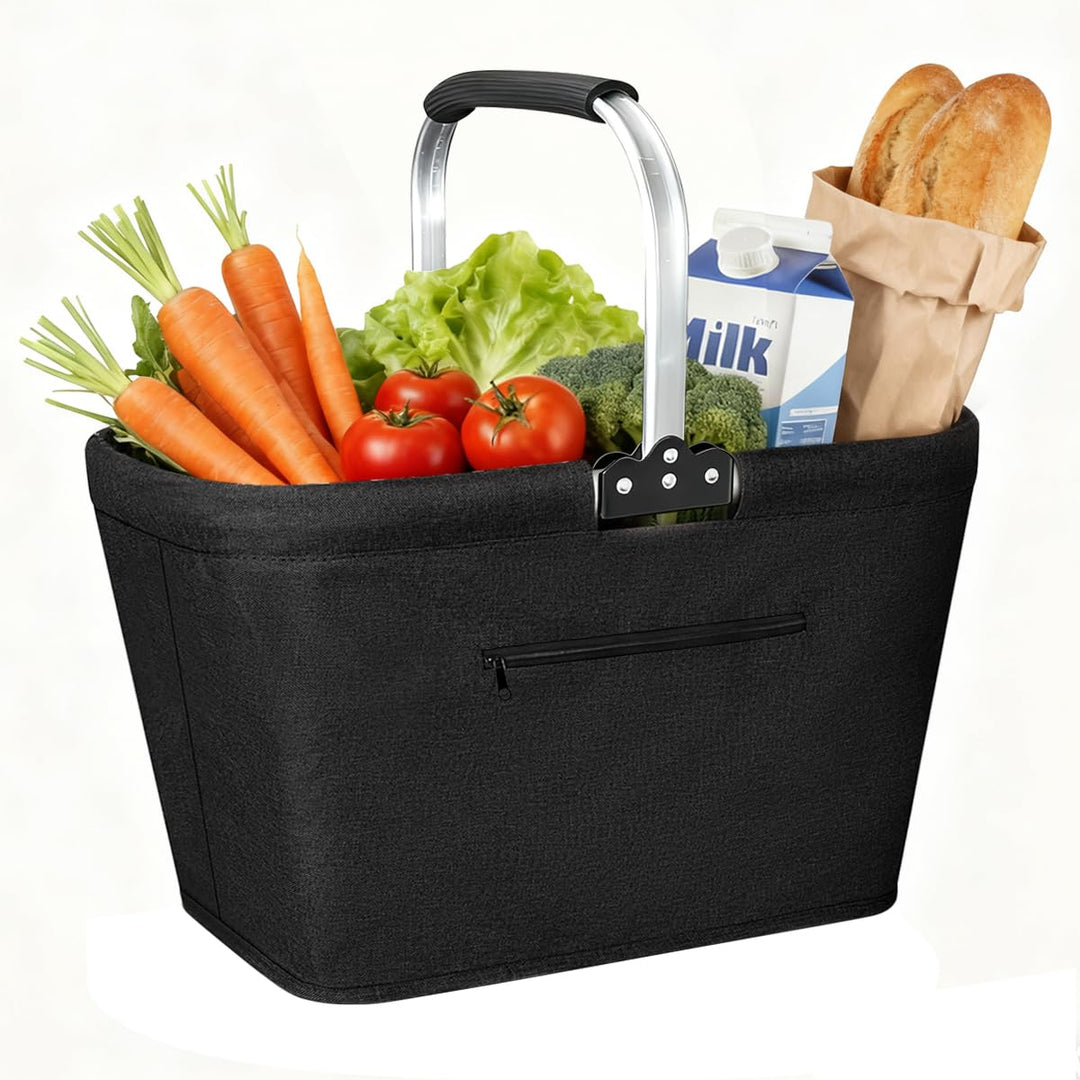 Faltbar Einkaufskorb, 25L Picknickkorb Tragekorb Gross Familie Einkaufstasche Praktischer Einkaufen