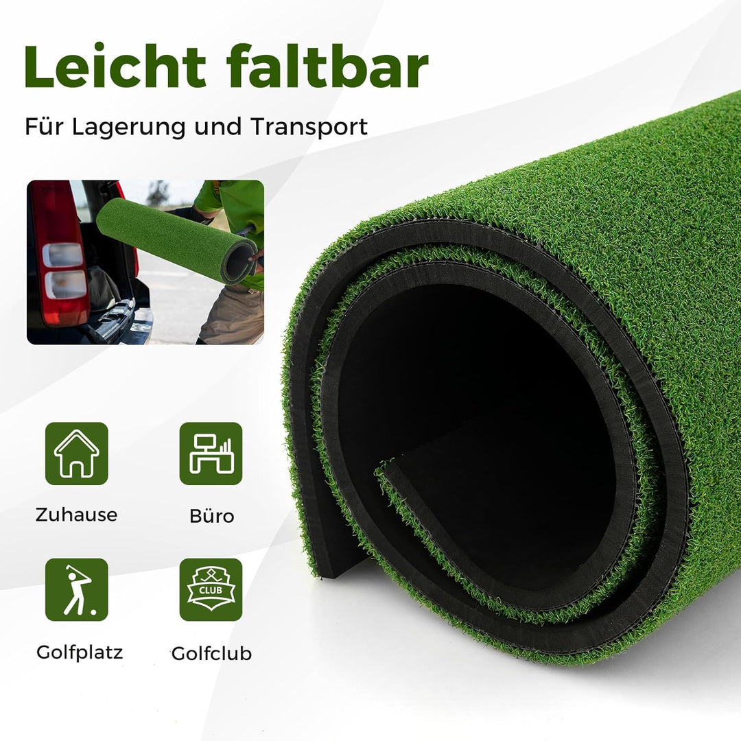 COSTWAY Golf Abschlagmatte, Golf Übungsmatte inkl. 2 Gummi-Tees und 2 Ausrichtungsstäbe, Golfmatte m