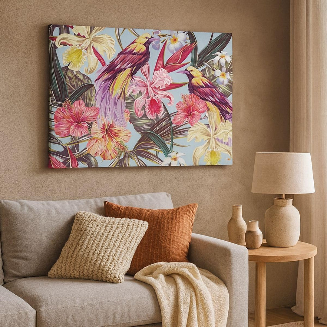 Bilder auf Leinwand 100x70cm Leinwandbild mit Rahmen Blume Vogel Sommer Gross Wanddeko Bild Schlafzi
