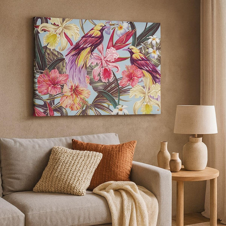Bilder auf Leinwand 100x70cm Leinwandbild mit Rahmen Blume Vogel Sommer Gross Wanddeko Bild Schlafzi