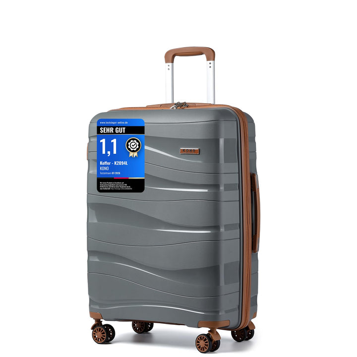 KONO Mittelgross Koffer 65cm Leicht Reisekoffer aus Polypropylen Hartschale Koffer mit 4 Rollen und