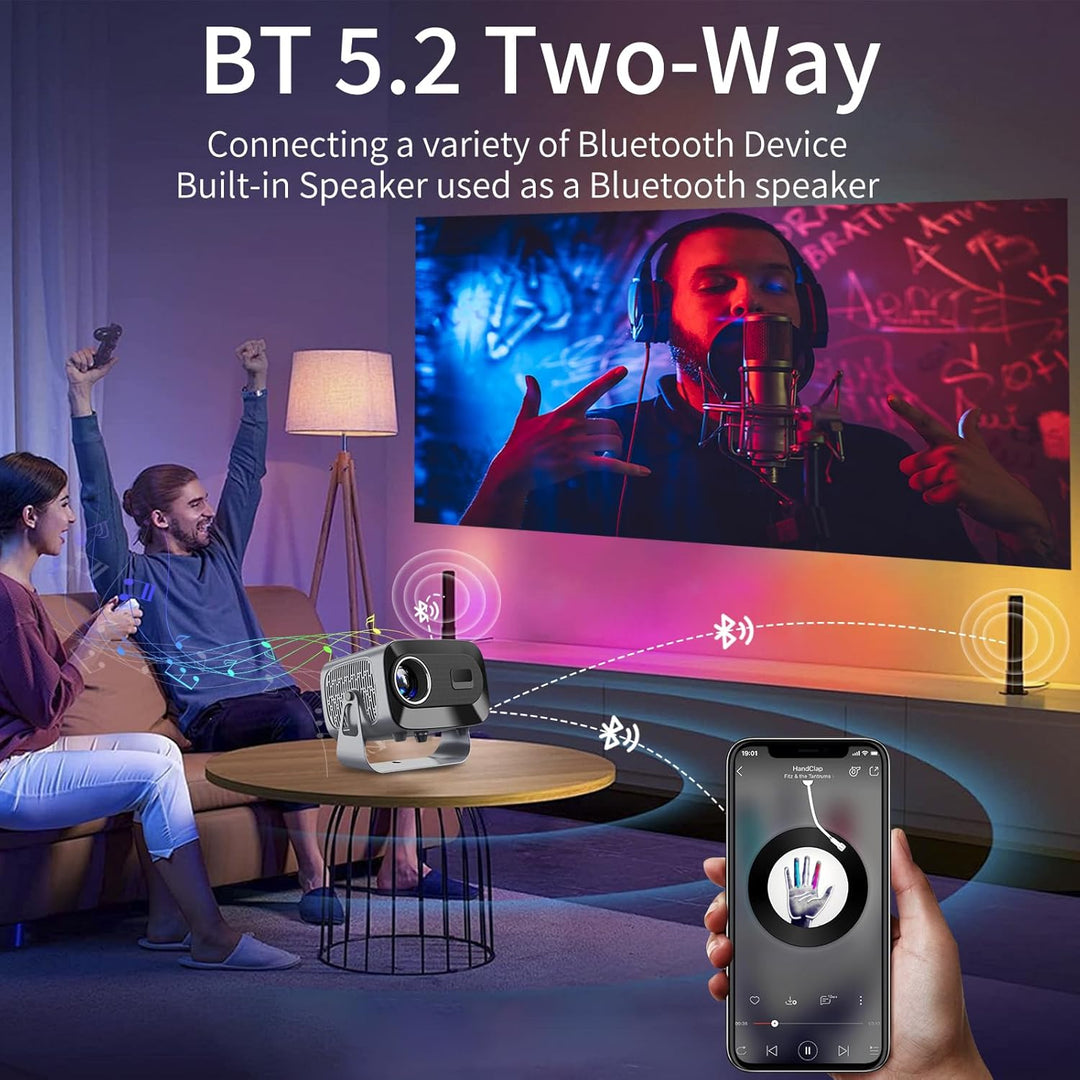 360° Drehbar Mini Beamer 1080P Android 11.0 Wandprojektor mit Lautsprecher, Netflix, Auto-Fokus 2+16