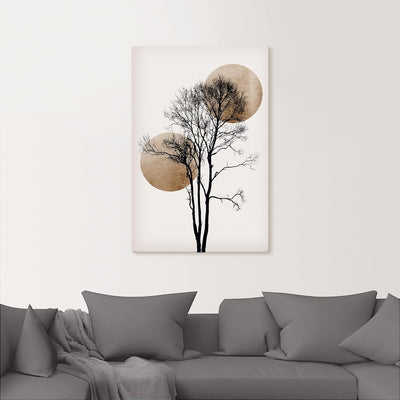 ARTland Leinwandbilder Wandbild Bild auf Leinwand 40x60 cm Wanddeko Minimalismus Sonne Mond Baum Sil