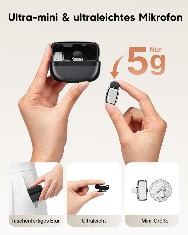 Kabelloses Mini-Mikrofon für Phone/Android/Pad 2er-Pack, Lavalier Ansteckmikrofon mit Lightning, USB