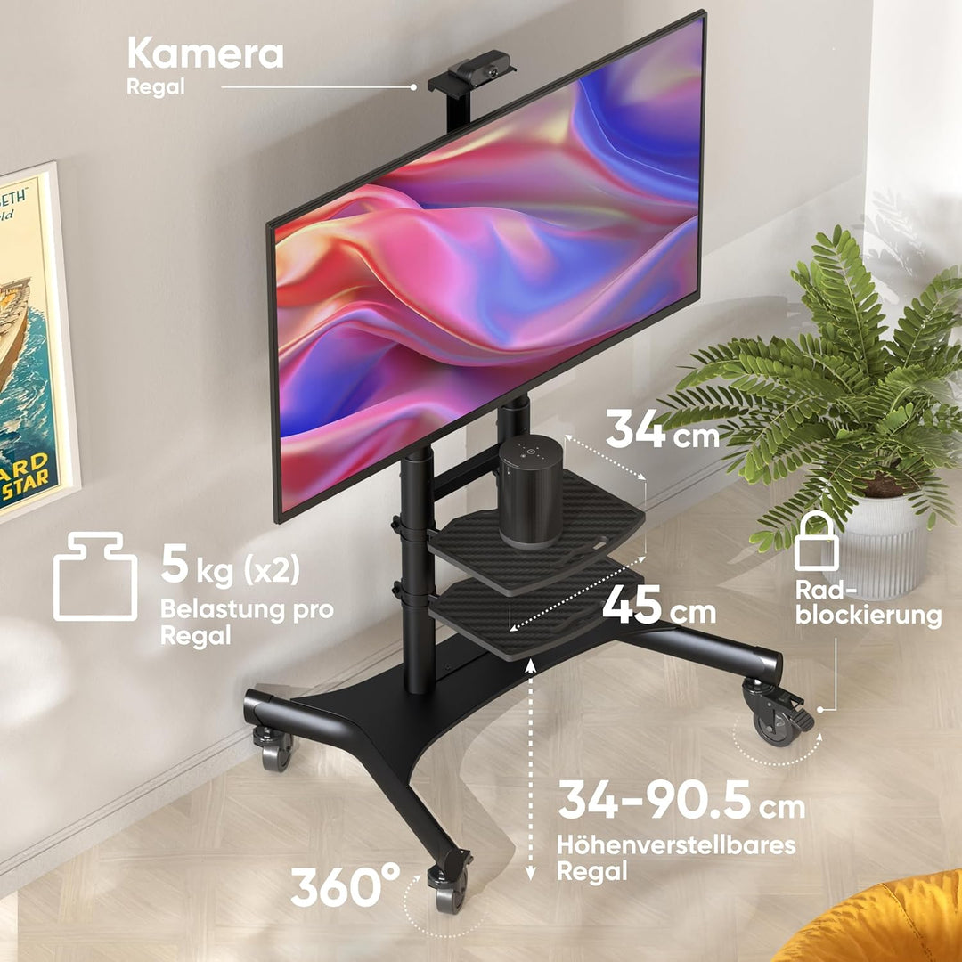 ONKRON Mobiler TV Ständer höhenverstellbar für 50” - 86” TVs bis zu 105 kg - Fernsehständer mit Roll