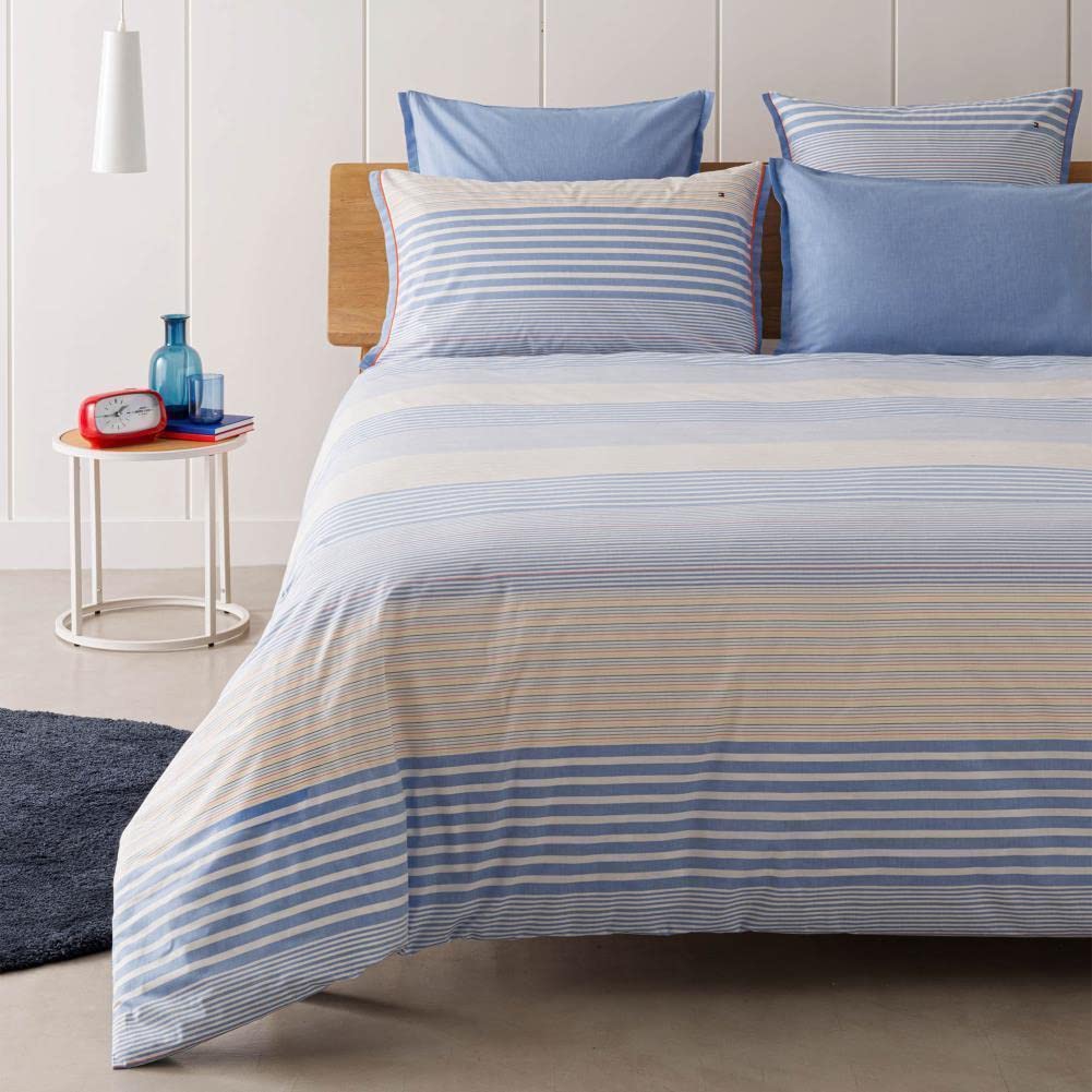 Tommy Hilfiger Bleach Denim Perkal-Kissenbezug einzeln Farbe Blue Grösse 40x80 Streifen Stripes