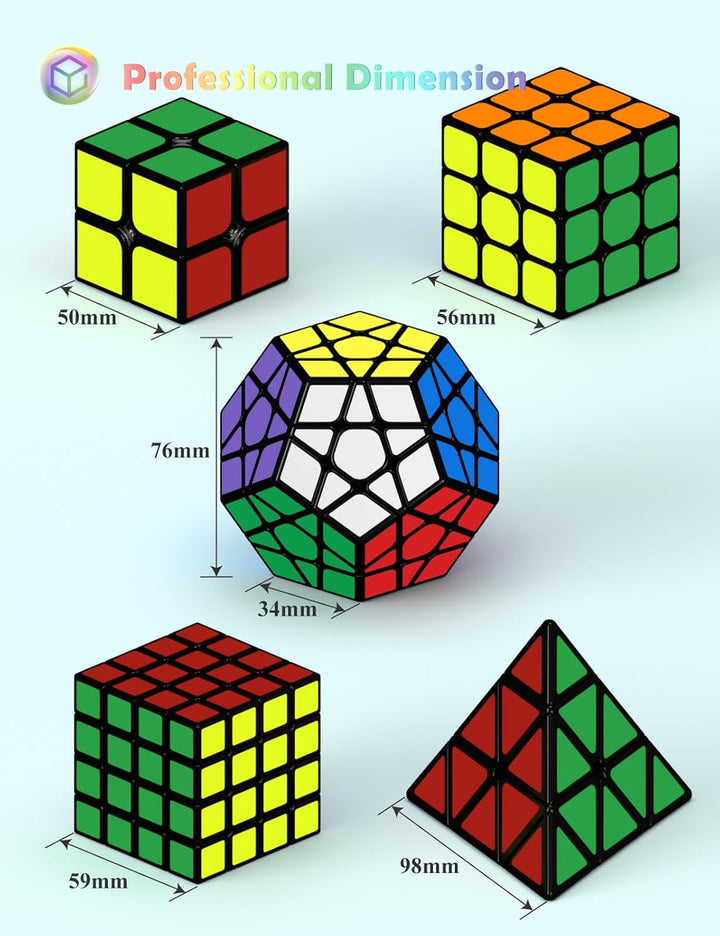 ROXENDA Speed Zauberwürfel Set, 2x2 3x3 4x4 Pyramide Dodekaeder Würfel Magischer Cube Sammlung für K
