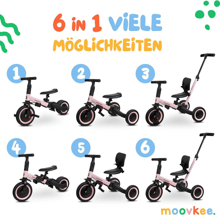 moovkee. Kinder Laufrad ab 1 Jahr 6in1 - Dreirad mit Schubstange - Lauflernrad ab 1 Jahr - Baby Fahr