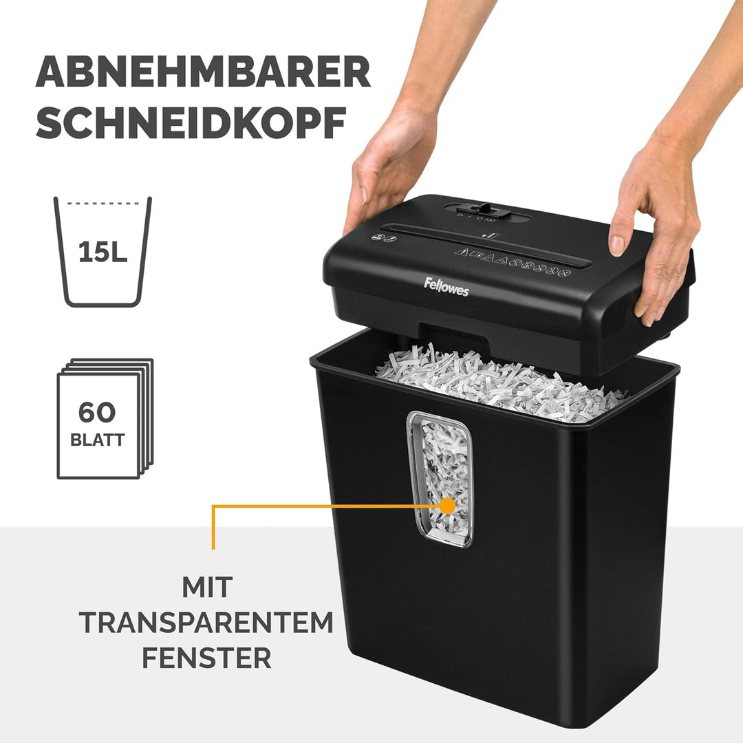 Fellowes Aktenvernichter FS-6C Premium Bundle mit Öl, Papierschredder, 6-Blatt-Partikelschnitt, Akte