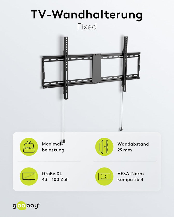 Goobay Wandhalterung 75 Zoll extra Flache Halterung für grosse Fernseher von 43 bis 100“ bis 75Kg ma
