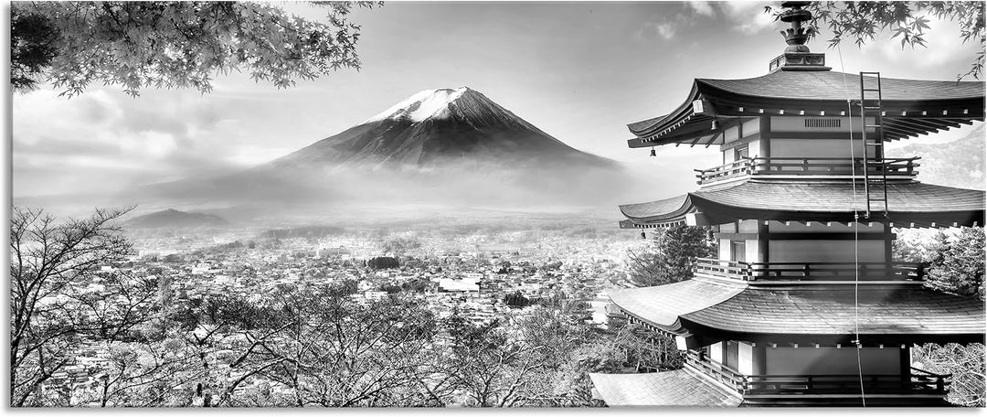 Pixxprint Glasbild Panorama, Wandbild aus Echtglas, Japanischer Tempel im Herbst, 100x40 cm, inkl. A