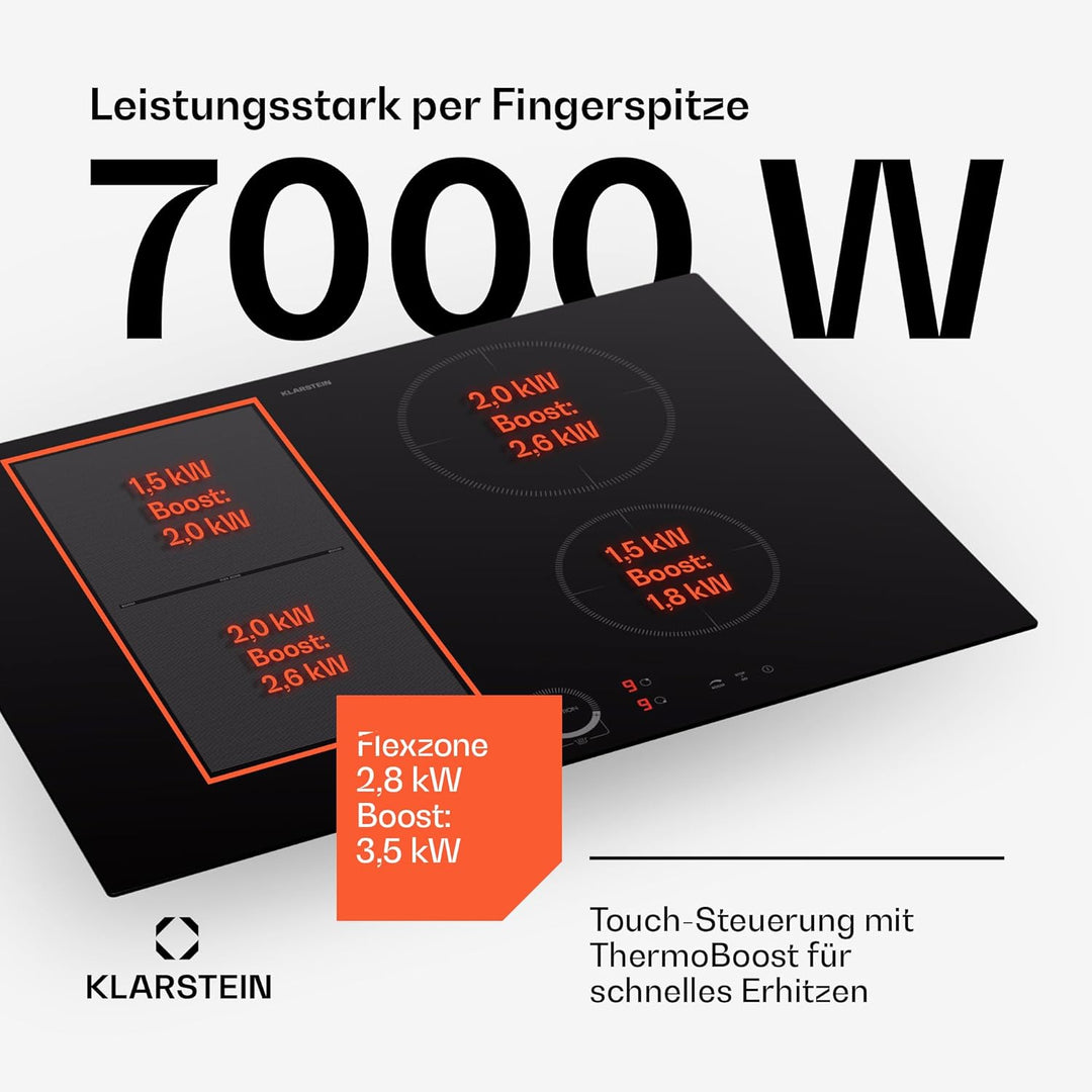 Klarstein Induktionskochfeld, Glaskeramik Kochfeld, 7000W Induktionskochfeld mit 4 Platten, Einbau-I