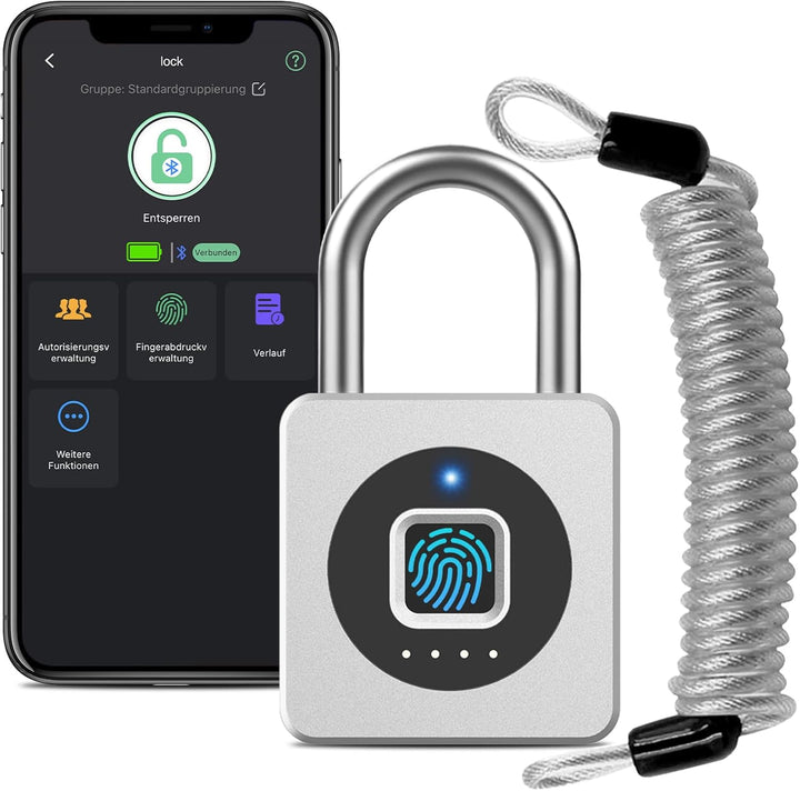 Eseesmart Fingerabdruck Schloss - Vorhängeschloss Fingerabdruck mit Kabel, Smart Lock with Bluetooth