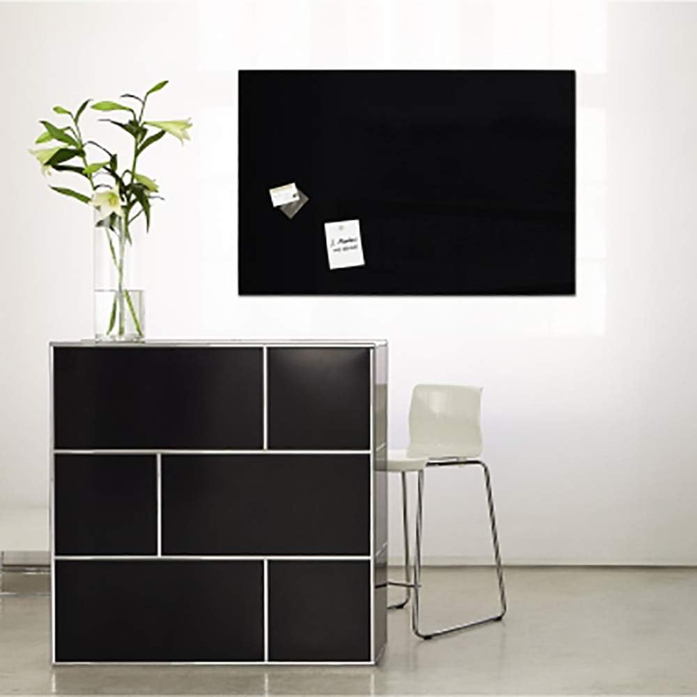 SIGEL GL120 Premium Glas-Magnettafel 60 x 40 cm schwarz hochglänzend, TÜV geprüft, einfache Montage,