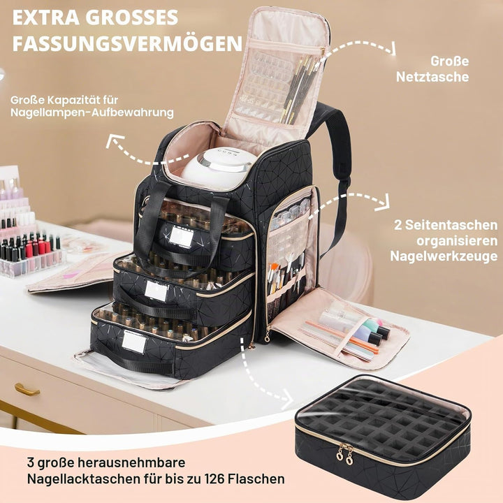 Uross Nagellack Organizer für 126 Nagellackflaschen und 1 LED-Nagellampe, Nagellack Aufbewahrung Tas
