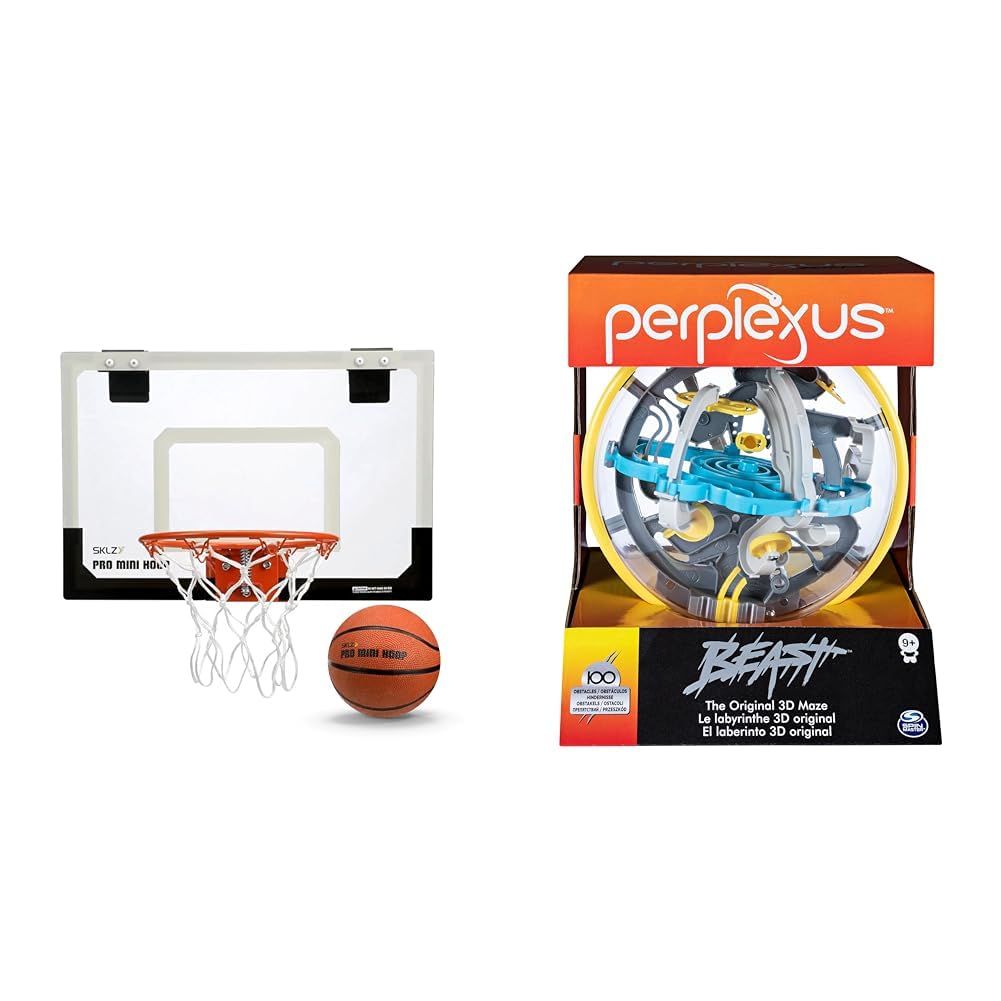 SKLZ Unisex Glow in The Dark Mini Basketball Hoop & Spin Master Games Perplexus Beast, 3D-Kugellabyr