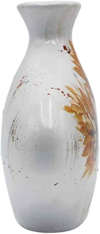 Ovale Keramik Vase mit Hortensie, gelb-orange, Handarbeit, Grösse: L/B/H ca. 7 x 30 x 20 cm Gelb-ora