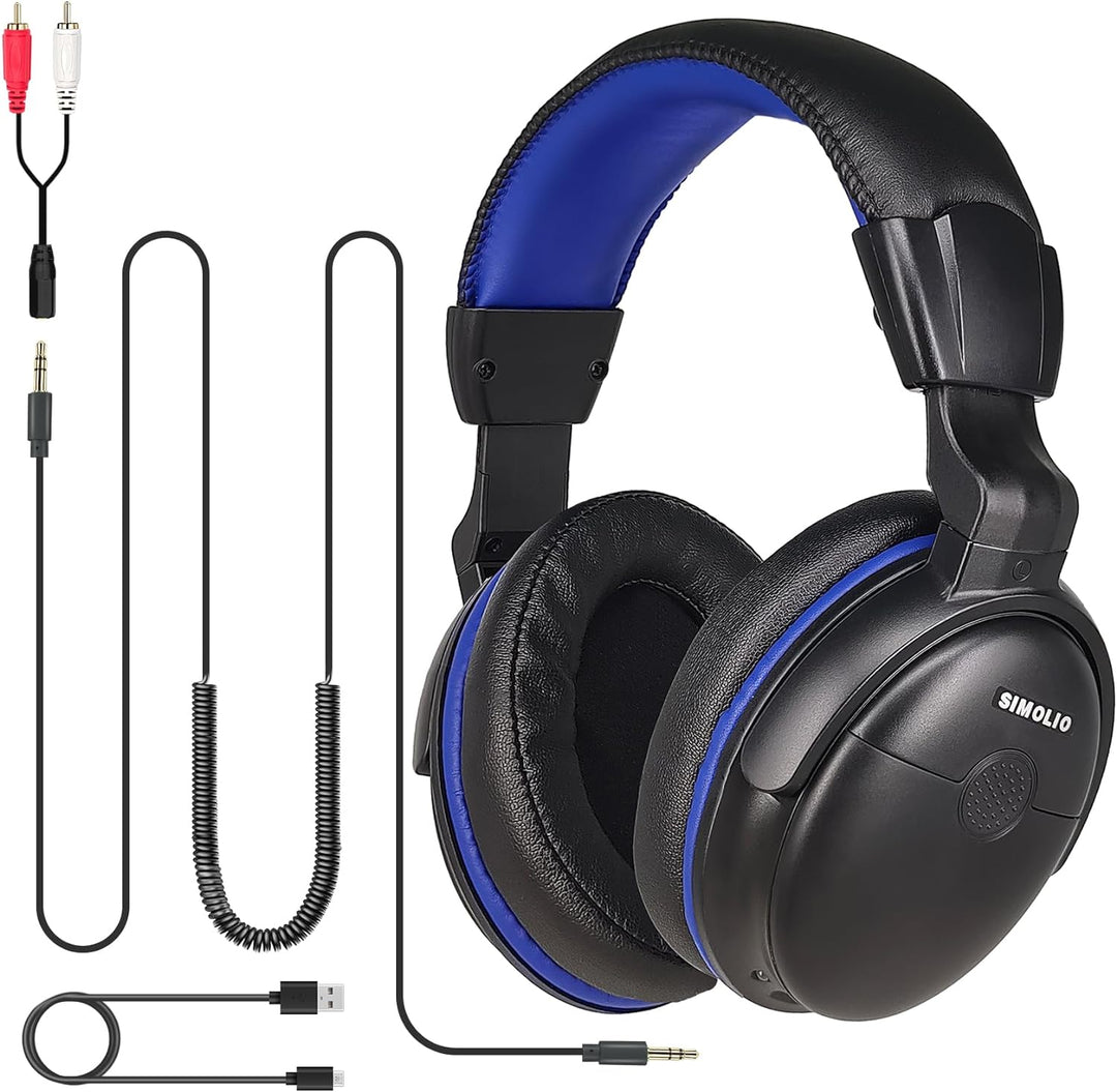 SIMOLIO TV Kopfhörer mit langem Kabel, Over Ear Headset für Fernseher mit Tonverstärkung, Tonregler