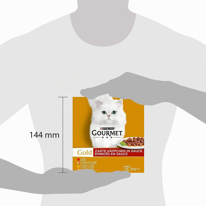 PURINA GOURMET Gold Zarte Häppchen in Sauce Katzenfutter nass, Sorten-Mix, 12er Pack (12 x 8 Dosen à