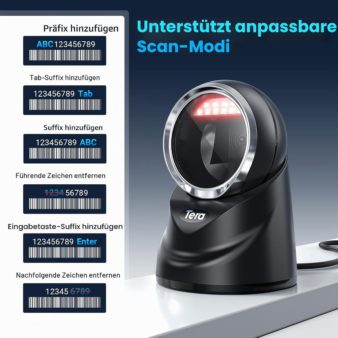 Tera Pro 2D QR Desktop Barcode Scanner Omnidirektional Einstellbarer Scankopf, USB Wired Handsfree P