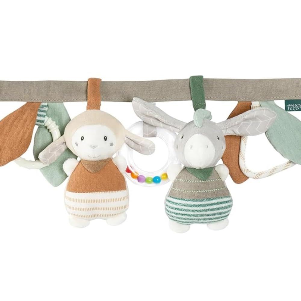 Fehn Kinderwagenkette zum Aufhängen mit Schaf & Esel Tier-Anhängern - Stoff-Lernspielzeug für Babys