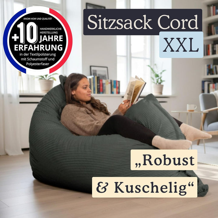 Riesiger Sitzsack XXL für Innenbereich, aus Cordsamt, 180 x 140 cm, weich, bequem und abnehmbar, gro